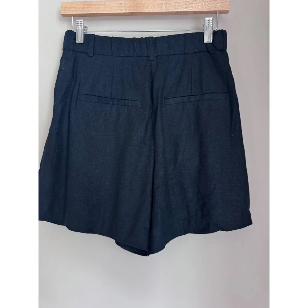 NWT Abercrombie & Fitch Black Linen Blend Pleated High Rise Shorts Size 26 2R